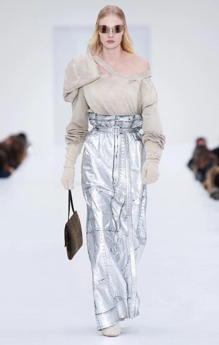 Acne Studios FW22 Runway Silver Lamb Leather Maxi Skirt L US 10 12